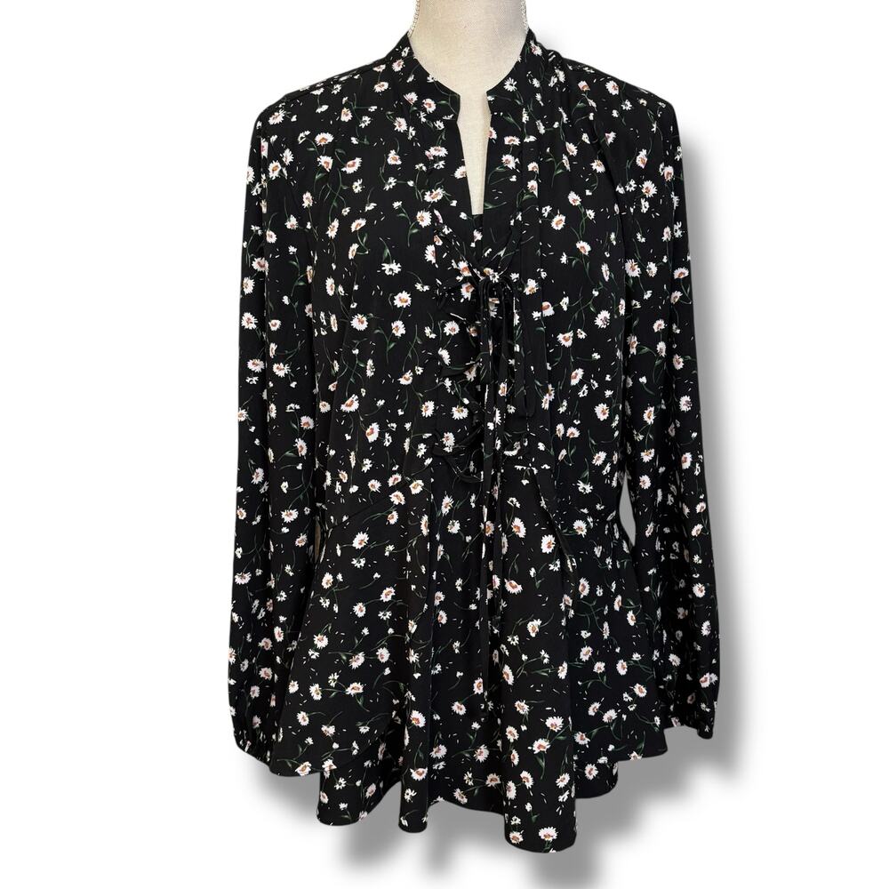 Lane Bryant Black & White Floral Blouse Size 18